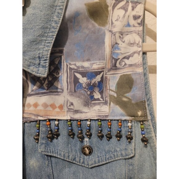 Vtg 90s Saint Germain Paris Denim Western Vest Button Wmn S Boho Patchwork - Picture 4 of 11